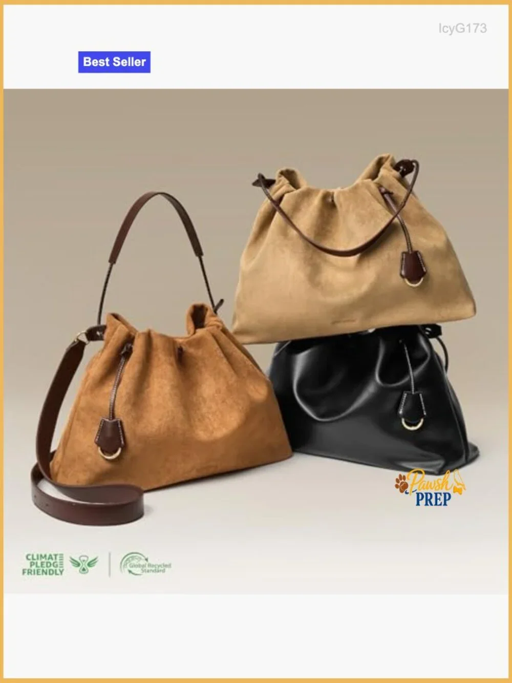 Slouchy Hobo Bag Drawstring Closure Soft Crossbody Purse with 2 Straps